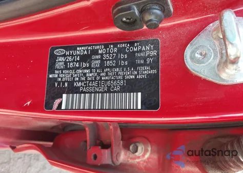 2014 Hyundai Accent Gls z USA, uszkodzony, nr VIN KMHCT4AE1EU656581